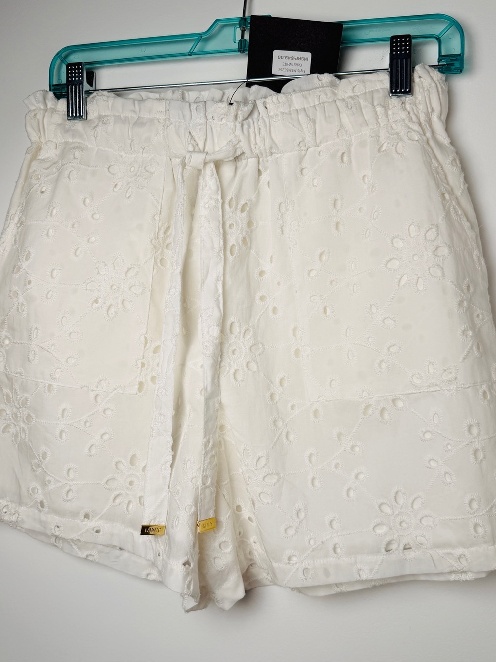 Marc New York White Eyelet High-Waist Drawstring Shorts XS NWTS Neutral Preppy
